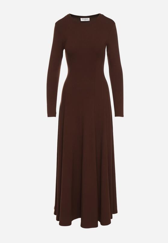 Brązowa Bawełniana Sukienka o Rozkloszowanym Kroju Tuselenea 6