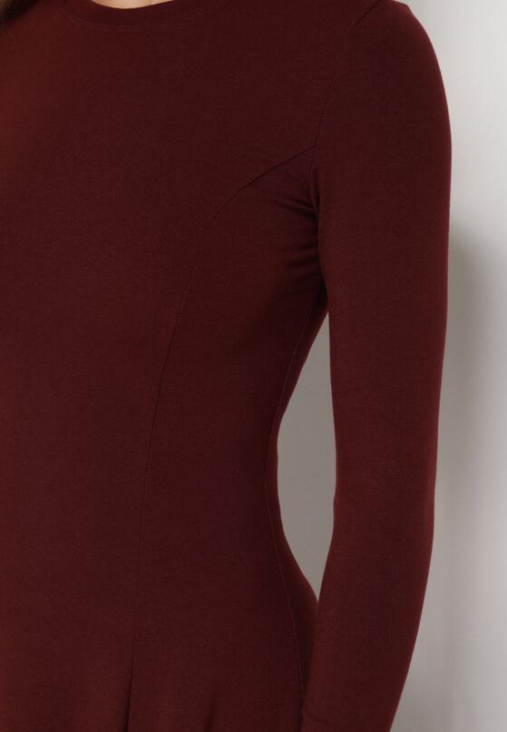 Bordowa Bawełniana Sukienka o Rozkloszowanym Kroju Tuselenea 5