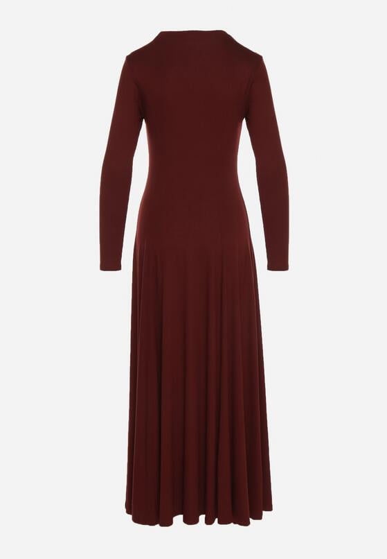 Bordowa Bawełniana Sukienka o Rozkloszowanym Kroju Tuselenea 7