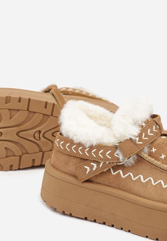 Brązowe Śniegowce na Grubej Podeszwie z Frędzlami i Haftem Linodis 6