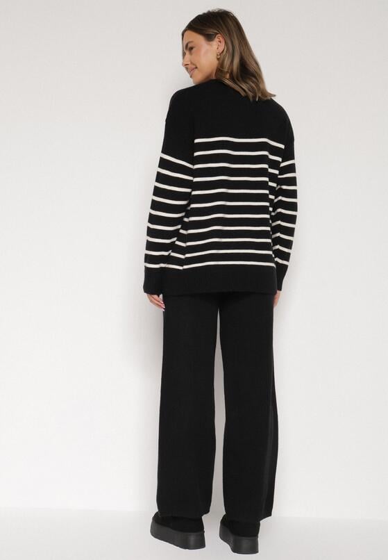 Czarny Komplet z Wełną i Bawełną Sweter w Paski i Szerokie Spodnie Neveena 3