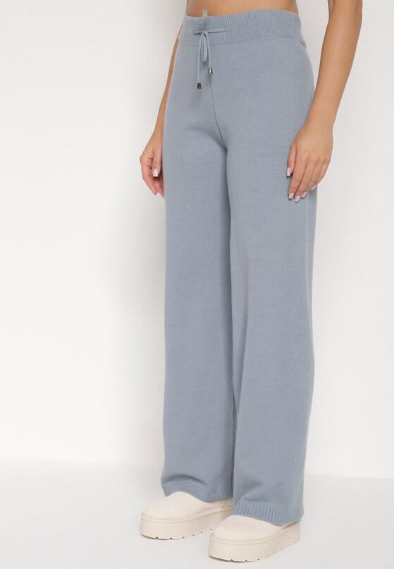 Niebieski Komplet z Wełną i Bawełną Sweter w Paski i Szerokie Spodnie Neveena 4