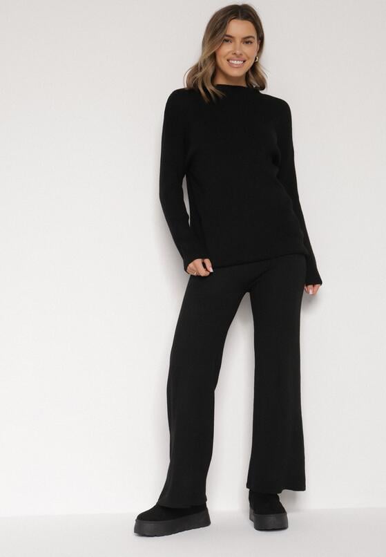 Czarny Dzianinowy Komplet z Bawełną i Wełną Długi Sweter i Szerokie Spodnie Reinesa 1