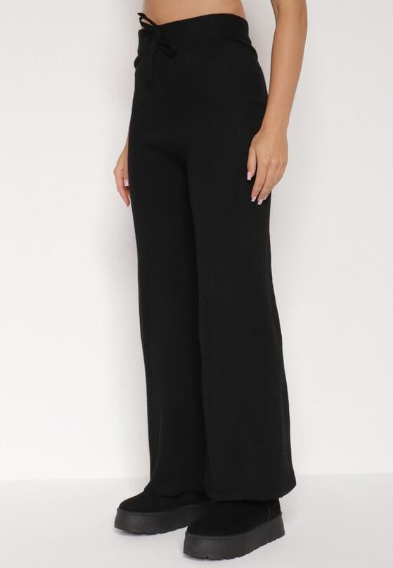 Czarny Dzianinowy Komplet z Bawełną i Wełną Długi Sweter i Szerokie Spodnie Reinesa 4