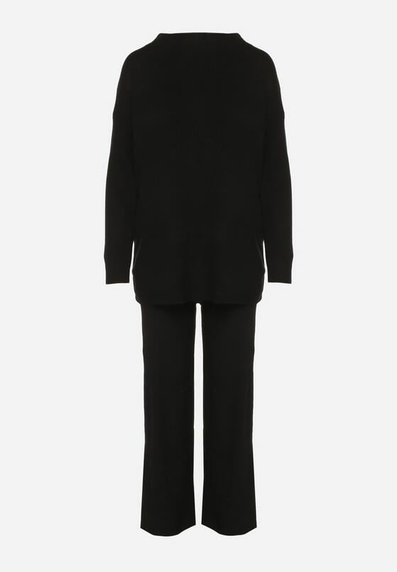Czarny Dzianinowy Komplet z Bawełną i Wełną Długi Sweter i Szerokie Spodnie Reinesa 6