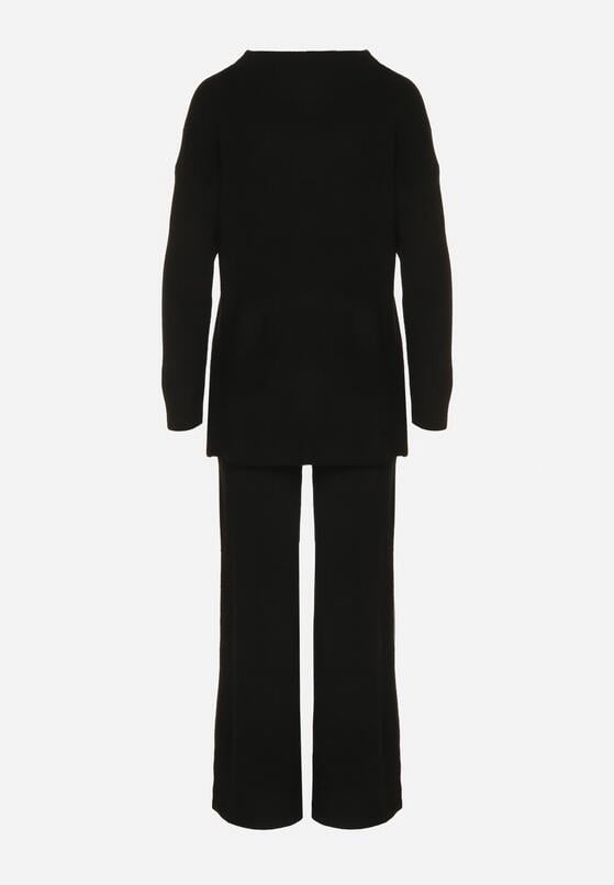 Czarny Dzianinowy Komplet z Bawełną i Wełną Długi Sweter i Szerokie Spodnie Reinesa 7