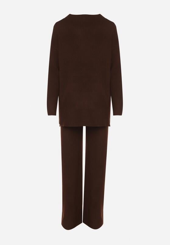 Brązowy Dzianinowy Komplet z Bawełną i Wełną Długi Sweter i Szerokie Spodnie Reinesa 6