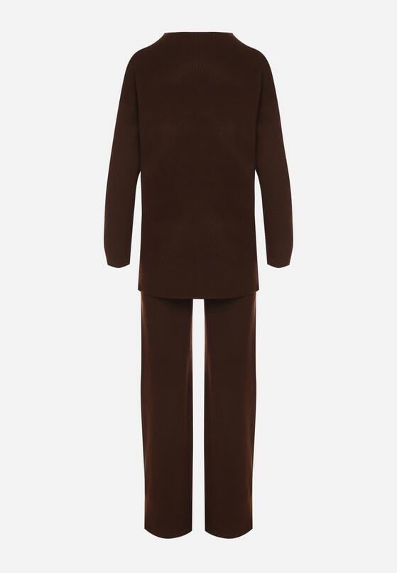 Brązowy Dzianinowy Komplet z Bawełną i Wełną Długi Sweter i Szerokie Spodnie Reinesa 7