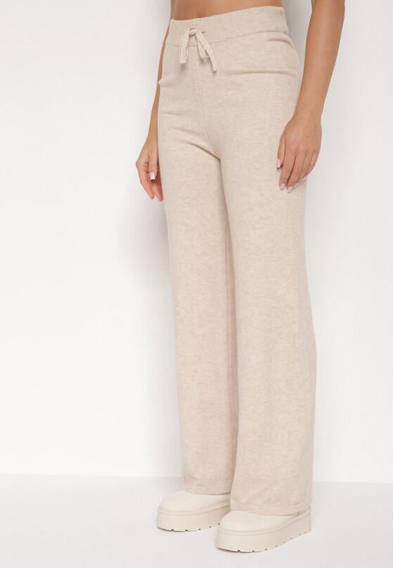 Beżowy Dzianinowy Komplet z Bawełną i Wełną Długi Sweter i Szerokie Spodnie Reinesa 4