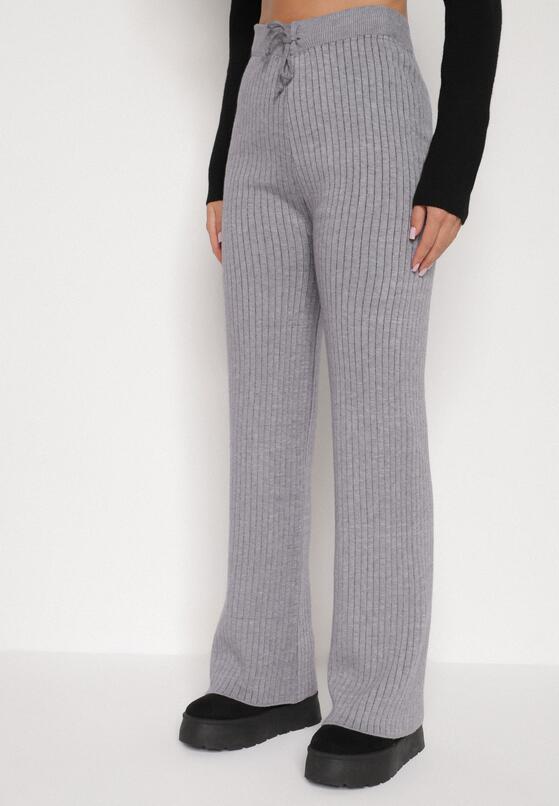 Szare Prążkowane Spodnie z Wełną o Szerokim Kroju z Wysokim Stanem Reinnia 1