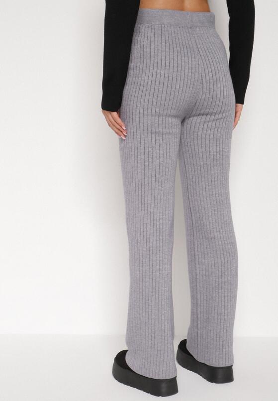 Szare Prążkowane Spodnie z Wełną o Szerokim Kroju z Wysokim Stanem Reinnia 3