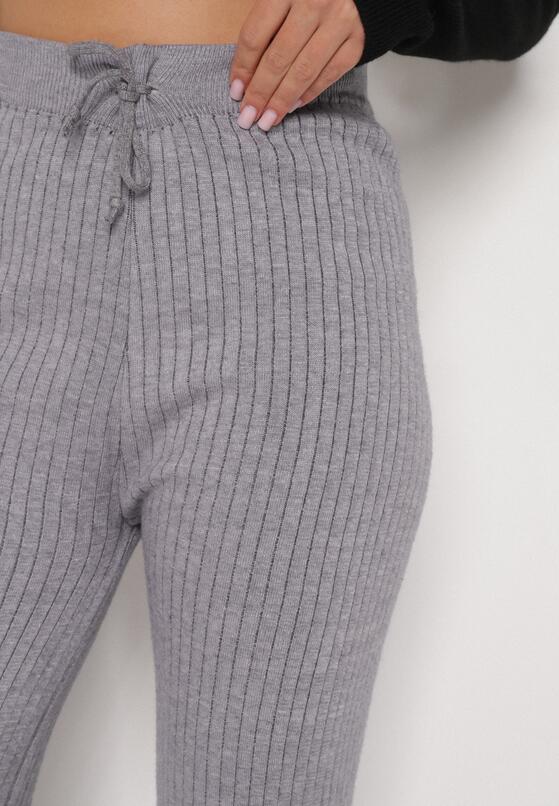 Szare Prążkowane Spodnie z Wełną o Szerokim Kroju z Wysokim Stanem Reinnia 5