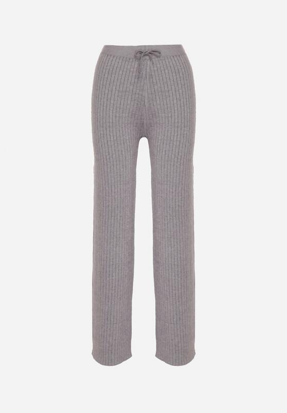 Szare Prążkowane Spodnie z Wełną o Szerokim Kroju z Wysokim Stanem Reinnia 6