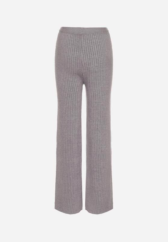 Szare Prążkowane Spodnie z Wełną o Szerokim Kroju z Wysokim Stanem Reinnia 7