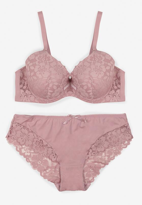 Jasnofioletowy Klasyczny Komplet Biustonosz i Majtki Figi z Koronką Ezilene 1