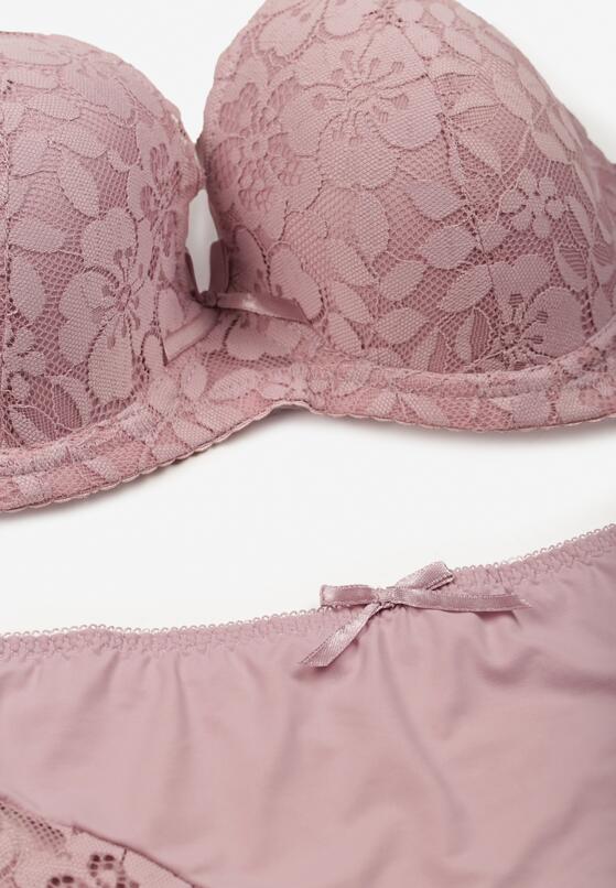 Jasnofioletowy Klasyczny Komplet Biustonosz i Majtki Figi z Koronką Ezilene 2
