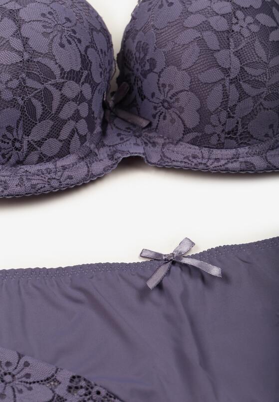 Fioletowy Klasyczny Komplet Biustonosz i Majtki Figi z Koronką Ezilene 6