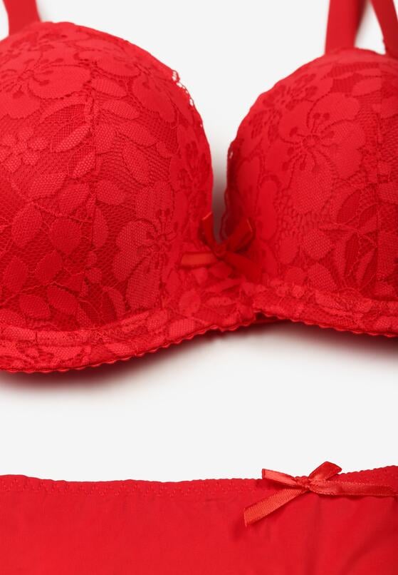 Czerwony Klasyczny Komplet Biustonosz i Majtki Figi z Koronką Ezilene 6
