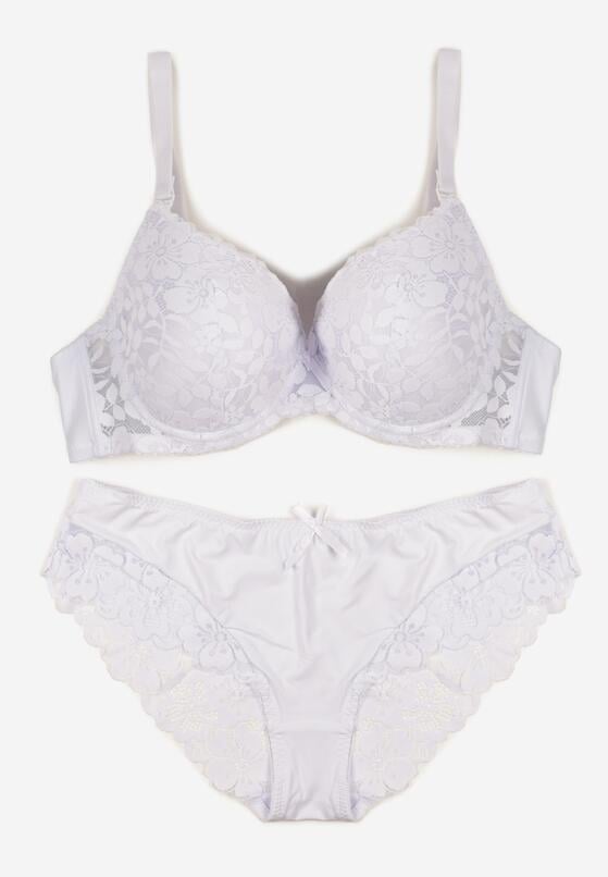 Biały Klasyczny Komplet Biustonosz i Majtki Figi z Koronką Ezilene 5