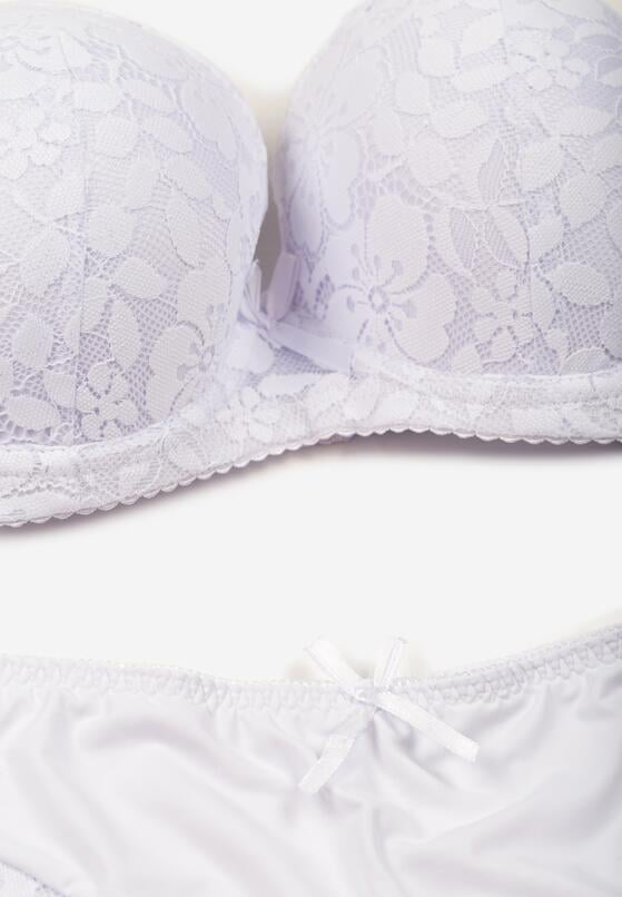 Biały Klasyczny Komplet Biustonosz i Majtki Figi z Koronką Ezilene 6