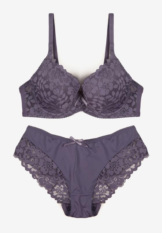 Fioletowy Komplet Biustonosz i Majtki Typu Figi Ozdobiony Koronką Ezivane 5