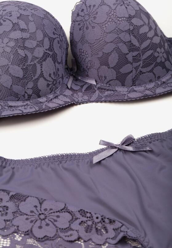 Fioletowy Komplet Biustonosz i Majtki Typu Figi Ozdobiony Koronką Ezivane 6