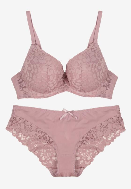 Jasnofioletowy Komplet Biustonosz i Majtki Typu Figi Ozdobiony Koronką Ezivane 5