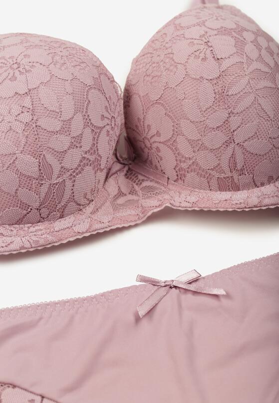 Jasnofioletowy Komplet Biustonosz i Majtki Typu Figi Ozdobiony Koronką Ezivane 6