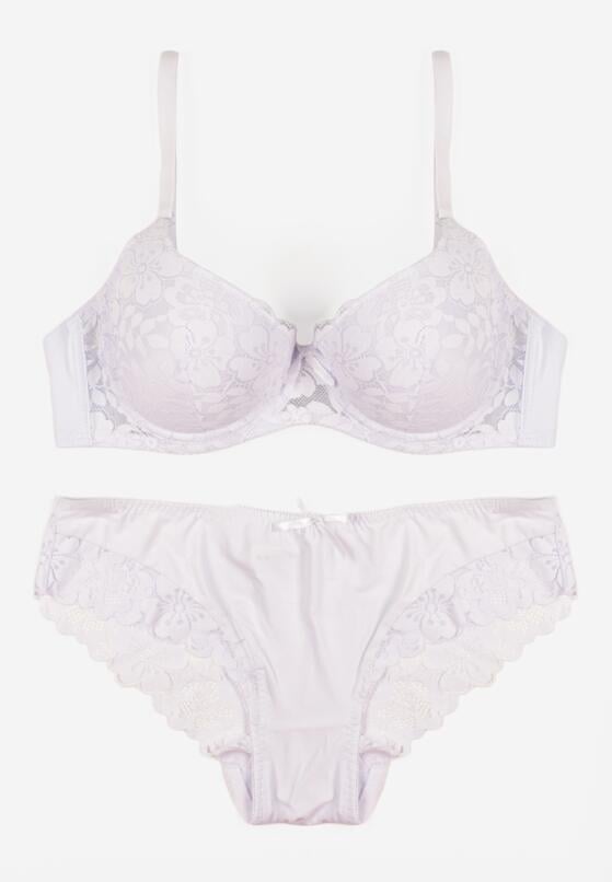 Biały Komplet Biustonosz i Majtki Typu Figi Ozdobiony Koronką Ezivane 1