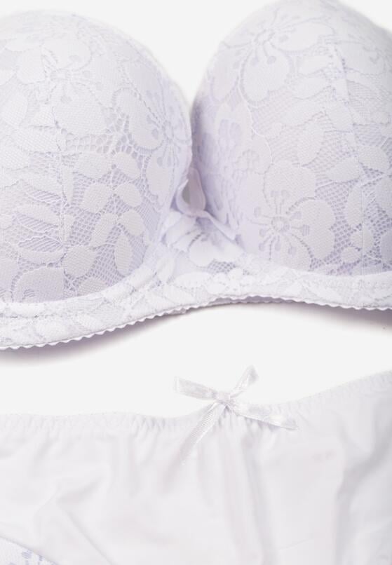 Biały Komplet Biustonosz i Majtki Typu Figi Ozdobiony Koronką Ezivane 2