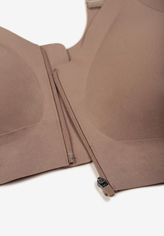 Ciemnobeżowy Sportowy Biustonosz z Suwakiem z Przodu Eziline 2