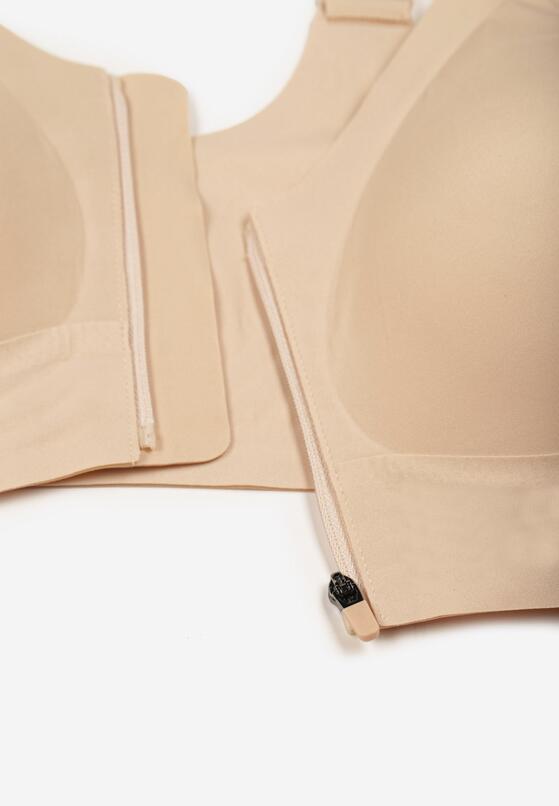 Jasnobeżowy Sportowy Biustonosz z Suwakiem z Przodu Eziline 2