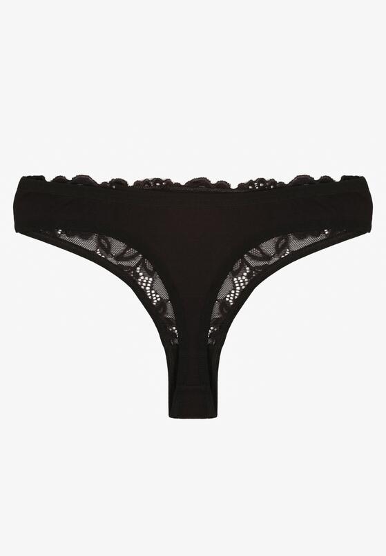 Czarne Koronkowe Majtki Stringi z Bawełny Venalora 2