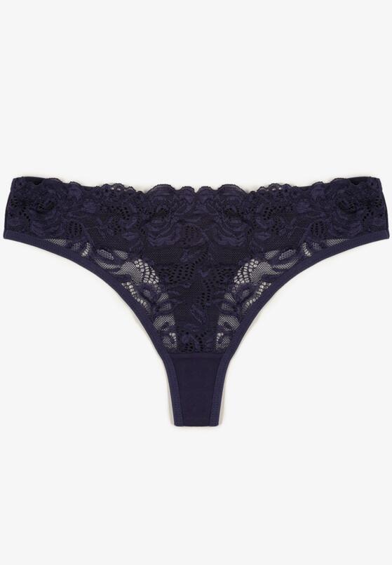 Granatowe Koronkowe Majtki Stringi z Bawełny Venalora 1