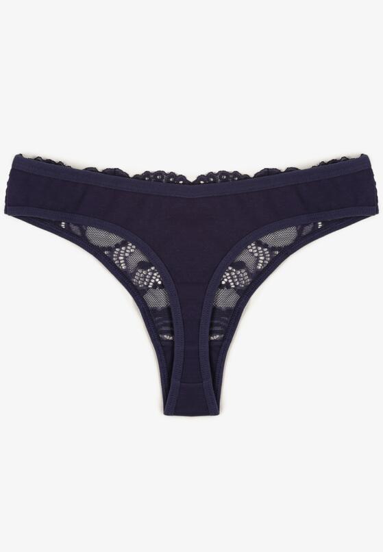 Granatowe Koronkowe Majtki Stringi z Bawełny Venalora 2