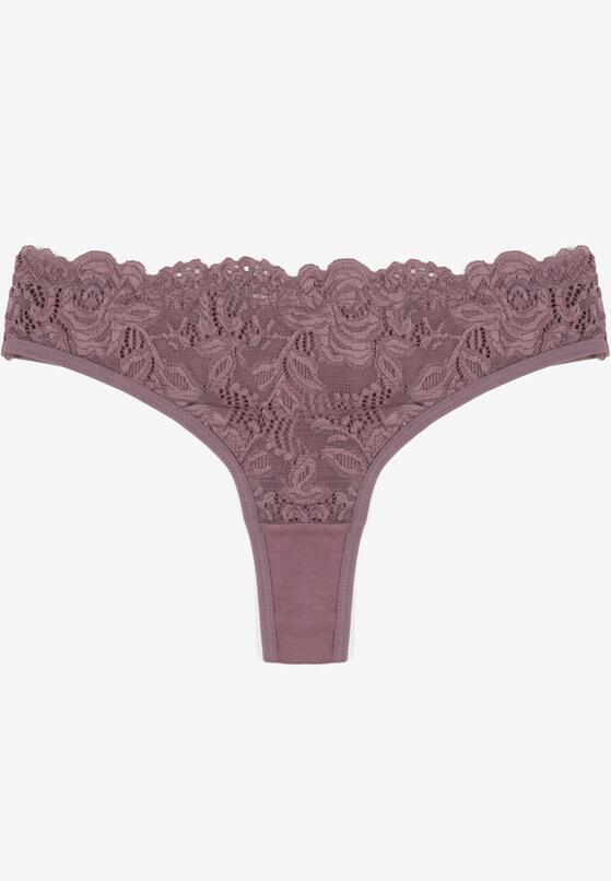 Fioletowe Koronkowe Majtki Stringi z Bawełny Venalora 1
