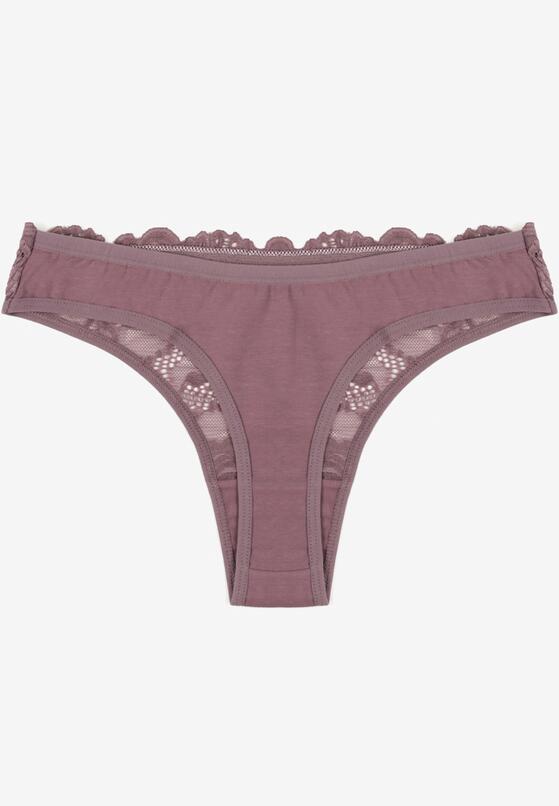 Fioletowe Koronkowe Majtki Stringi z Bawełny Venalora 2