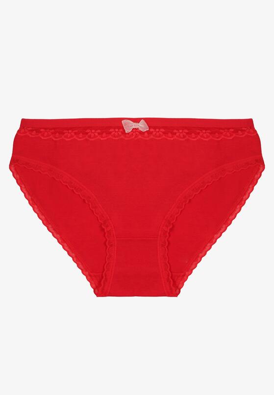 Czerwone Bawełniane Majtki Typu Figi z Koronką i Kokardą Zeteria 1