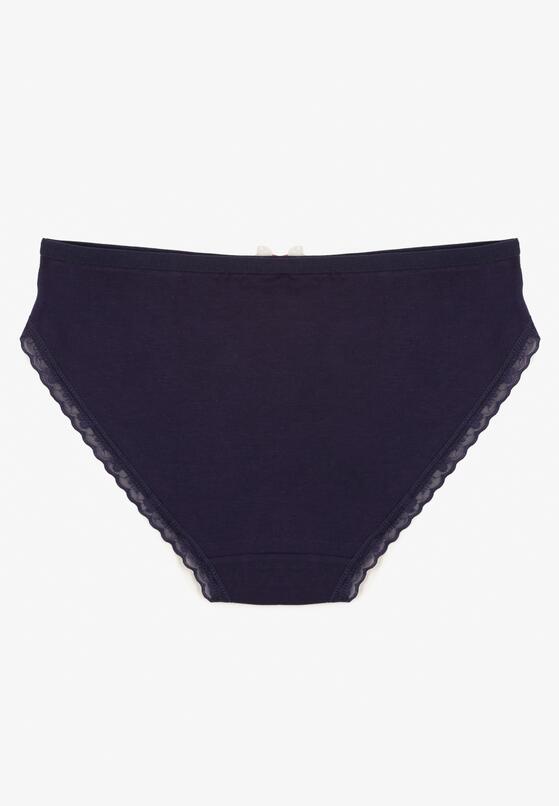 Granatowe Bawełniane Majtki Typu Figi z Koronką i Kokardą Zeteria 2