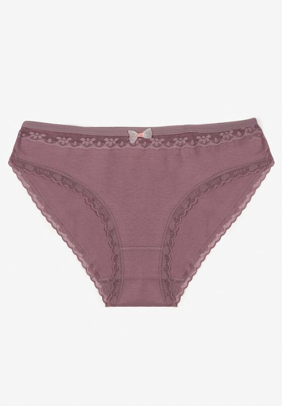 Fioletowe Bawełniane Majtki Typu Figi z Koronką i Kokardą Zeteria 1