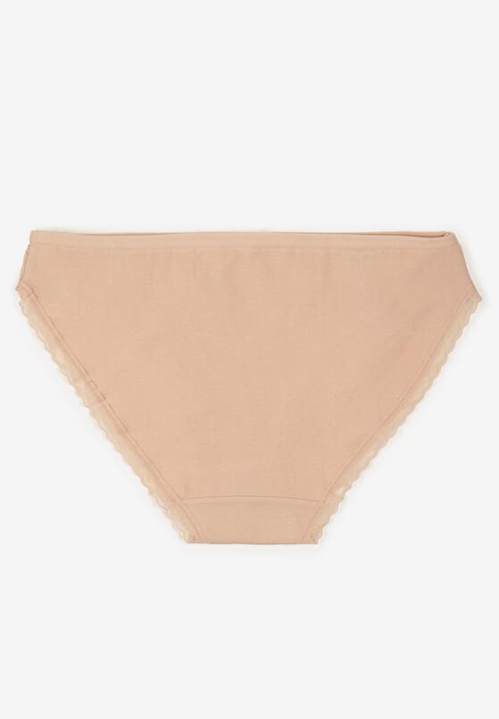 Beżowe Bawełniane Majtki Typu Figi z Koronką i Kokardą Zeteria 2