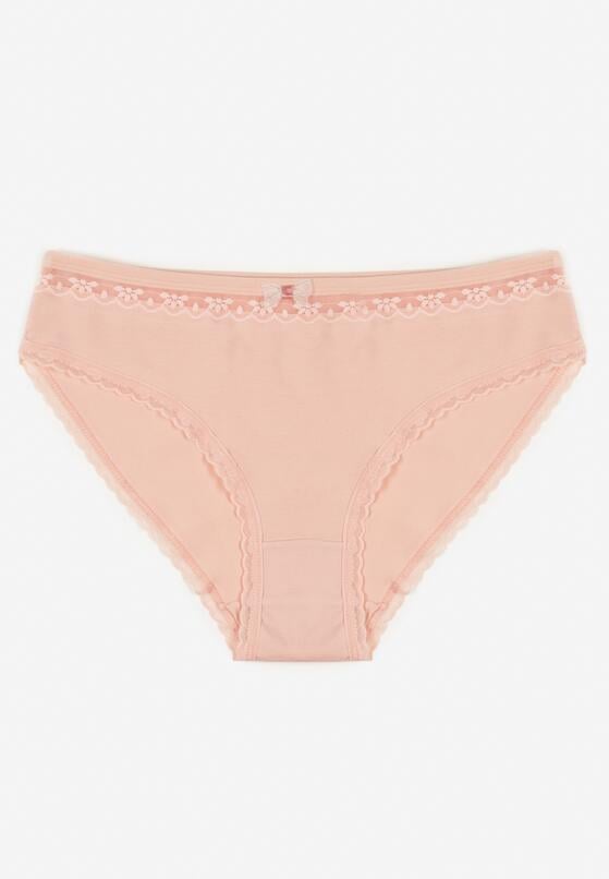 Różowe Bawełniane Majtki Typu Figi z Koronką i Kokardą Zeteria 1