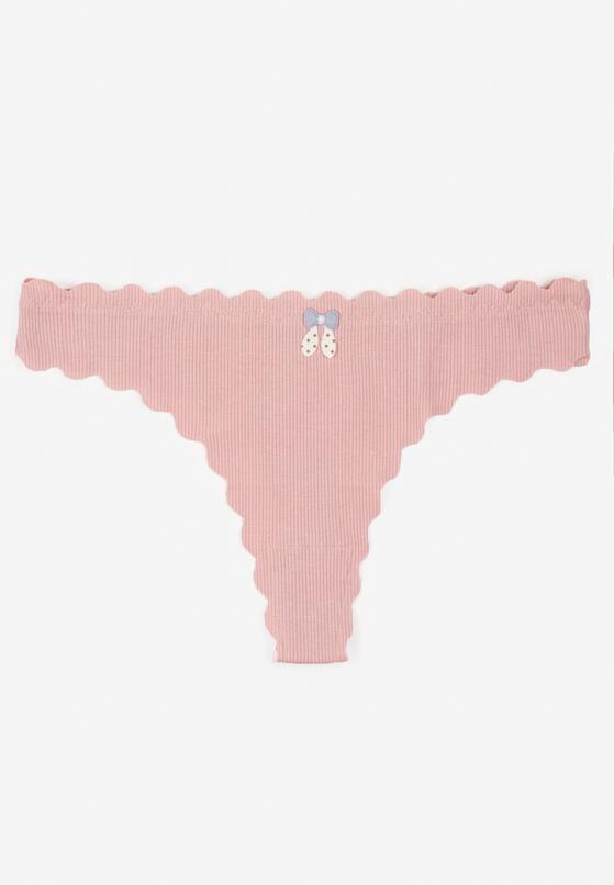 Ciemnoróżowe Bawełniane Majtki Stringi z Prążkowanej Tkaniny Eziane 1