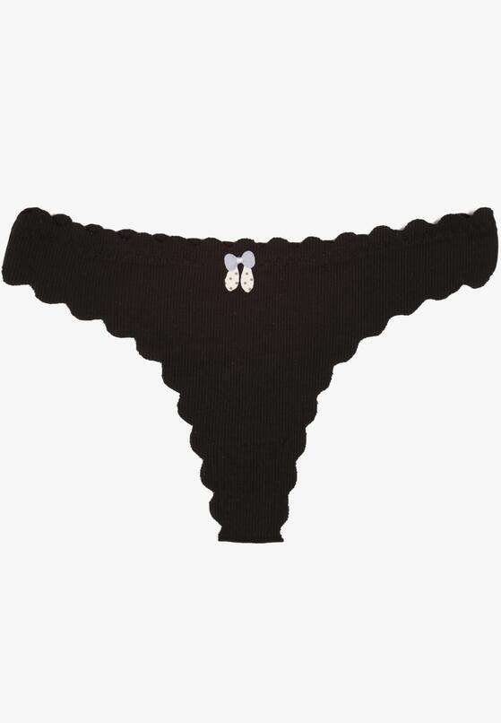 Czarne Bawełniane Majtki Stringi z Prążkowanej Tkaniny Eziane 1