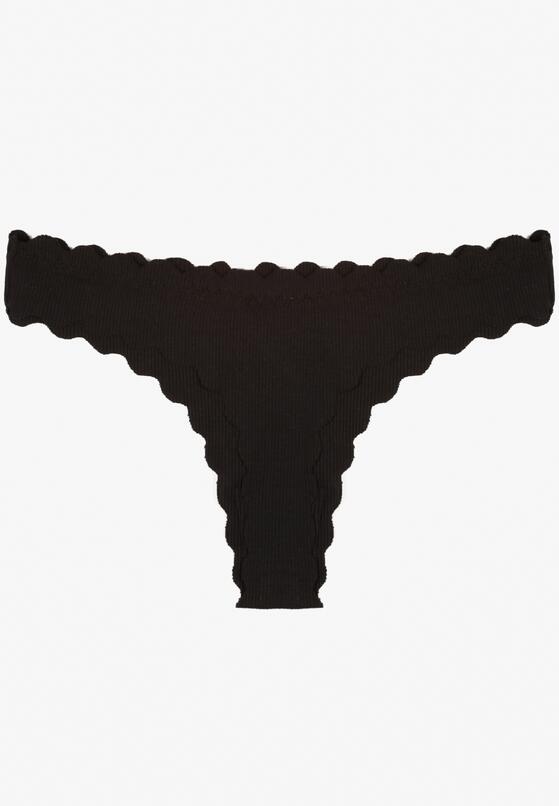 Czarne Bawełniane Majtki Stringi z Prążkowanej Tkaniny Eziane 2