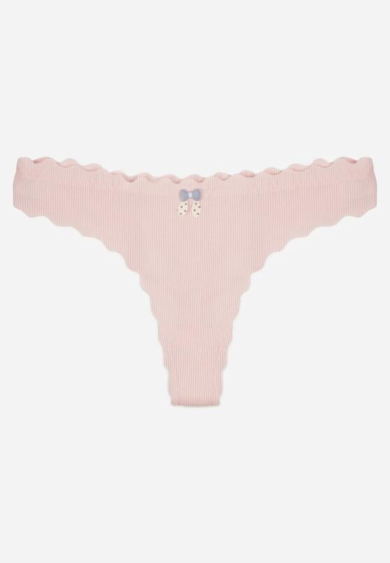 Jasnoróżowe Bawełniane Majtki Stringi z Prążkowanej Tkaniny Eziane 1