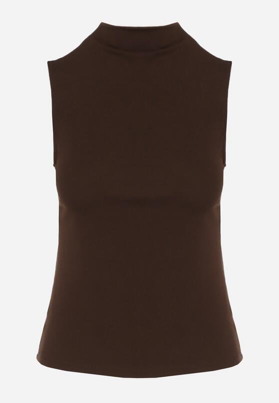Ciemnobrązowy Bawełniany Top o Dopasowanym Kroju z Półgolfem Unarisa 6