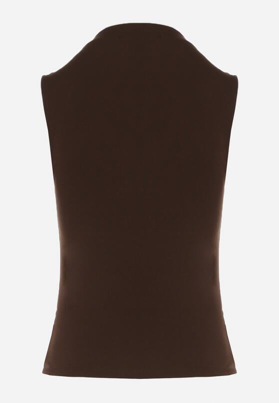 Ciemnobrązowy Bawełniany Top o Dopasowanym Kroju z Półgolfem Unarisa 7