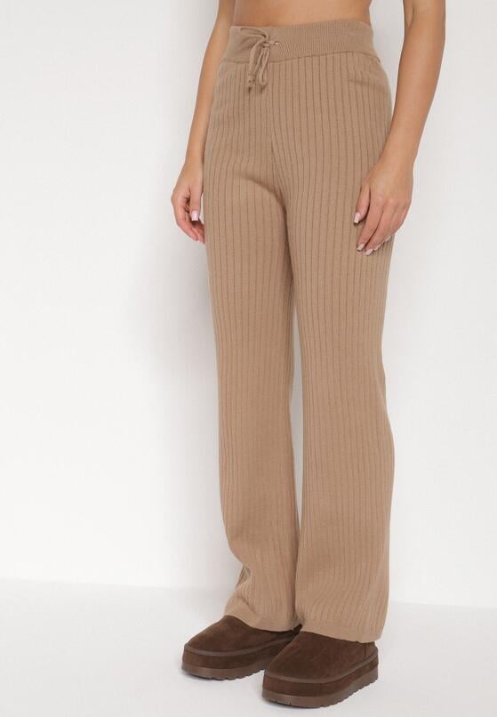 Ciemnobeżowy Komplet Dzianinowy z Bawełną Spodnie Kamizelka i Długi Kardigan Meviravia 4