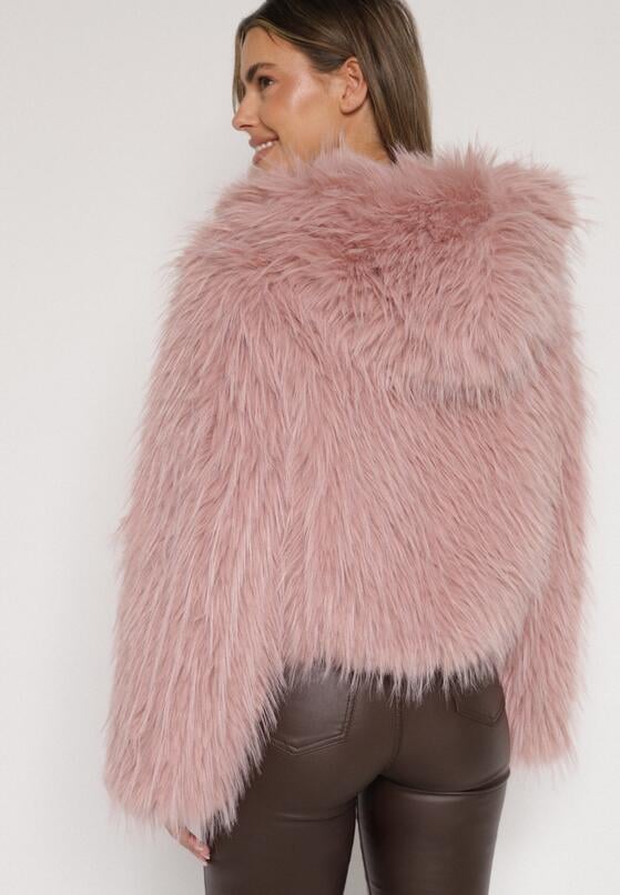 Różowa Kurtka Futerko na Suwak z Kapturem Zetale 3